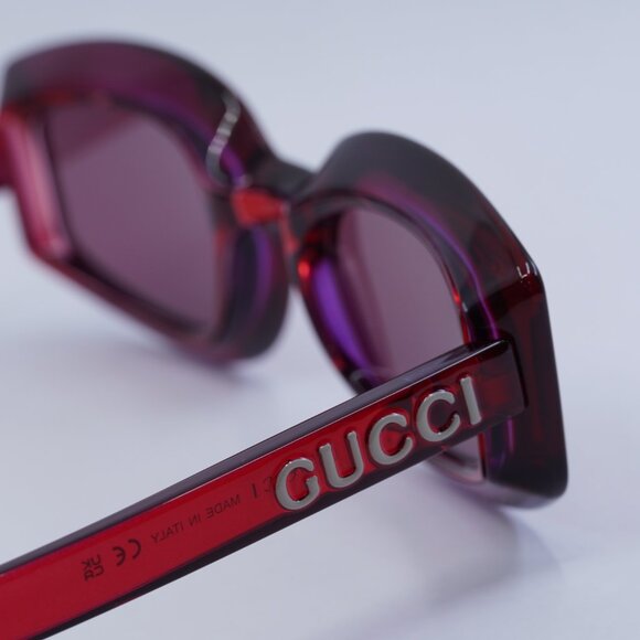 Gucci GG1719S 004 Sunglasses Transparent Red Geometric Frame main image 12